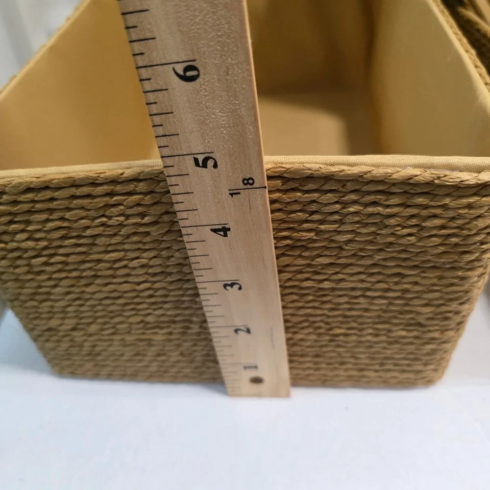 Proland 4 Piece Nesting Woven Storage Basket Set Tan Lined Rectangular Bins